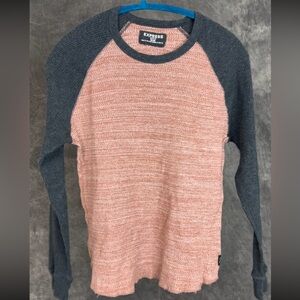 Express Waffle Knit Raglan Long Sleeve Shirt | Muted Mauve & Charcoal | Size M